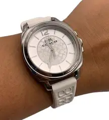 COACH Women Boyfriend Signature Watch Silicon White Silver