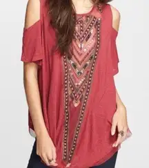 Free People FP Pomegranate Boho Mesh Top Cold Shoulder Keyhole Back Extra Sequins Sz M NWT