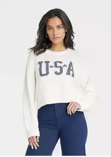 NEW Grayson Threads USA Graphic Sweater Off White Cropped Crop Knit XXL