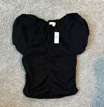 Loft Black Top Short Puff Sleeve