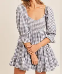 Mabl blue gingham smocked mini dress