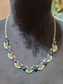 Banana Republic Womens Gold Chain Blue And Green Crystal Necklace Lobster Claw