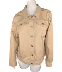 Joan Rivers Signature Twill Button-Front Jacket Latte Large NWOT