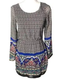 Rue21 Tribal Paisley Print Long Bell Sleeve Mini Dress