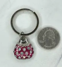 Silver Tone Pink Rhinestone Handbag Purse Charm Keychain Keyring