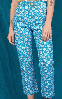 Big Bud Press Lazy Daisy Work Pants Cotton Blue Daisy Print Medium EUC