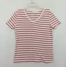 faded glory top Women Large Red And White Striped V Neck Short Sleeve