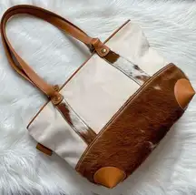 Jotto Cowhide Leather and Canvas Large Shoulder Bag