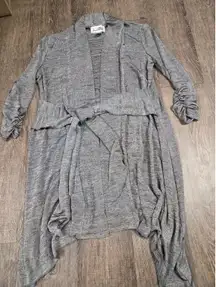 Joseph Ribkoff Black Silver Stretch Belted Thin Cardigan Sweater Duster Size 12