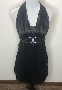 black jeweled mini halter dress size medium/small