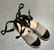 Caslon Taupe Grey Black Lace Up Fringe Espadrille Sandal Flats Size 7 EUC