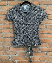 Dockers‎ Women's Floral Print Button Down Blouse with Belt White Black - Size S