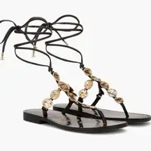 NEW Sam Edelman 8 Deirdre Ankle Wrap Sandal Black Leather Gold Gladiator Greek