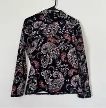 Garnet Hill Black Paisley Long Sleeve Swim Top Medium