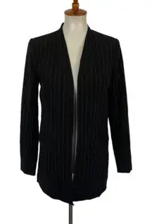 Halogen XS Black Pinstripe Open Front Longline Blazer Jacket Workwear Chic