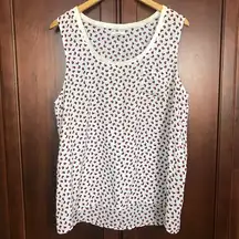 Caslon Sleeveless White Blouse Red Blue Hearts Pocket Womens Size Small XL