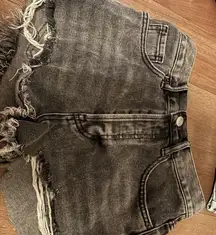 Black Denim Frayed Shorts