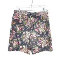 Vintage 90s Mom Shorts Womens 32" Waist Floral Print Denim High Waisted