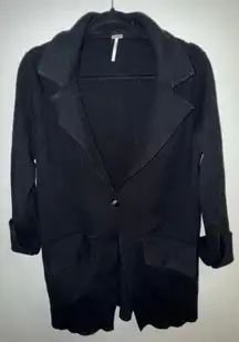 Free People Black Single Button Ribbed Sweater Blazer S