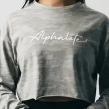 Alphalete Gray Camo Long Sleeve Cropped Workout Tee