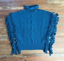 St John 100% Wool Fringe Poncho with Functional Buttons ~ Size Large 🧡🍄
