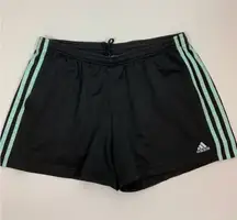 Adidas Black 3 Stripe Shorts Large Mint Green Stripes Athletic Mesh Lined