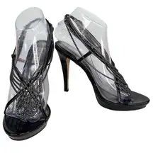 Badgley Mishka Heel 9M Black Patent Silver Chains 5" Heels
