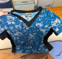 Scrub Butter Soft Top Medium Blue and Black Cats