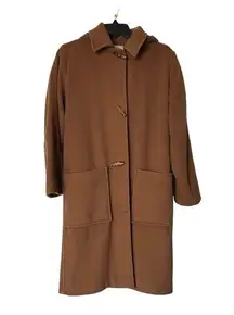 L.L.Bean Vintage  Brown Hooded Wool 3 Toggle Trench Coat size 8