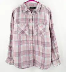 Lauren Ralph Lauren Shirt Womens Size 1X Classic Fit Plaid Linen Camp Plus Curvy