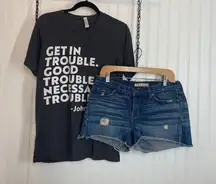 J Brand Distressed Denim Shorts Size 26 & Canvas Gray Graphic Tee Size M