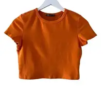2 for $30 Zara Orange Short Sleeves Cropped Crewneck Basic TShirt SZ M #1706