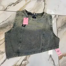 SHAPE INDIGO VINTAGE WASH DENIM WASHED ASYMMETRIC CROP TOP