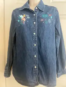 Disney Tinker Bell embroidered design Vintage denim shirt size Medium