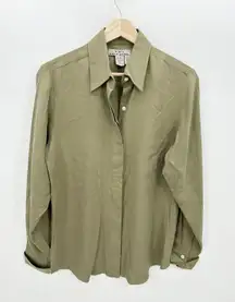 Eddie Bauer Green Silk Button Down Collared Long Sleeve Shirt Womens Size Small