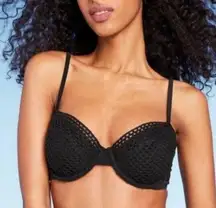 New 34B Crochet Boho Pushup Underwire Bikini Top - Shade & Shore Black