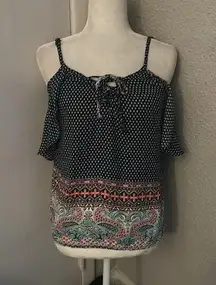 Society Girl  Cold Shoulder Front Tie Top Size XS Paisley Print