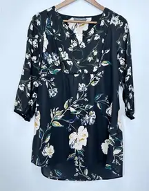 A Pea in The Pod‎ Black Floral Popover Blouse Career Office Casual Size M NWT