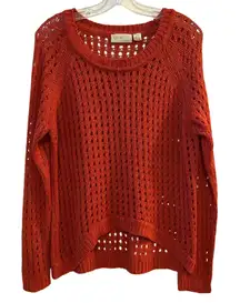 RD Style Reddish Orange Knit Open Weave Crew Neck Long Sleeve Sweater Large Top