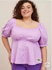 NWT Torrid Disney Tangled Rapunzel Peplum Top Purple Stretch Poplin‎ Size 3X