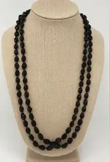90s Vintage Womens Black Extra Long Pebble Beaded Opera Rope Necklace Y2K Grunge