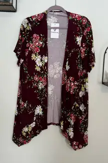 NWT Maroon Floral Short Sleeve Cardigan Size XL