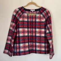 Madewell  Wool Blend Red Plaid Fuzzy Pullover Long Sleeve Top ~ Women’s Size S