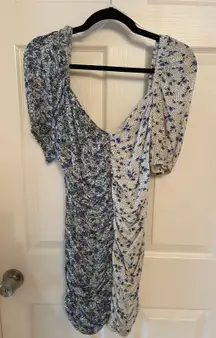 Draped Dress White And Blue Mini