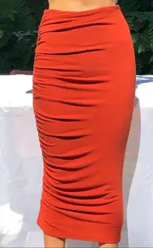 alice + olivia | Mindie Ruched Midi Fitted Skirt in‎ Rust Terracotta