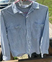 Blue And White Stripe Long Sleeve Button Up