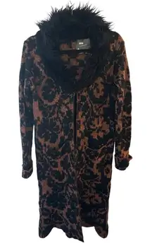 Anthropologie Sweater Coatigan Cardigan Navy Jacquard Small Faux Fur Goth Boho