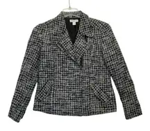 Coldwater Creek Moto Blazer Jacket Black White Wool Mohair Women’s 10 Petite
