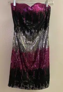 Profile Women’s Strapless Dress L Large Pink Black Silver Sequins Sequined