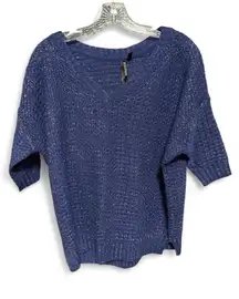 Razzle Dazzlebrand blue v-neck, open-knit, sparkly pullover sweater
